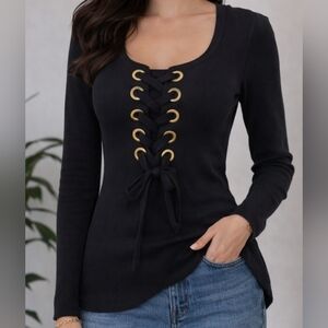 Free People Thermal Knit Henley Top Boho Long Sleeve Y2K